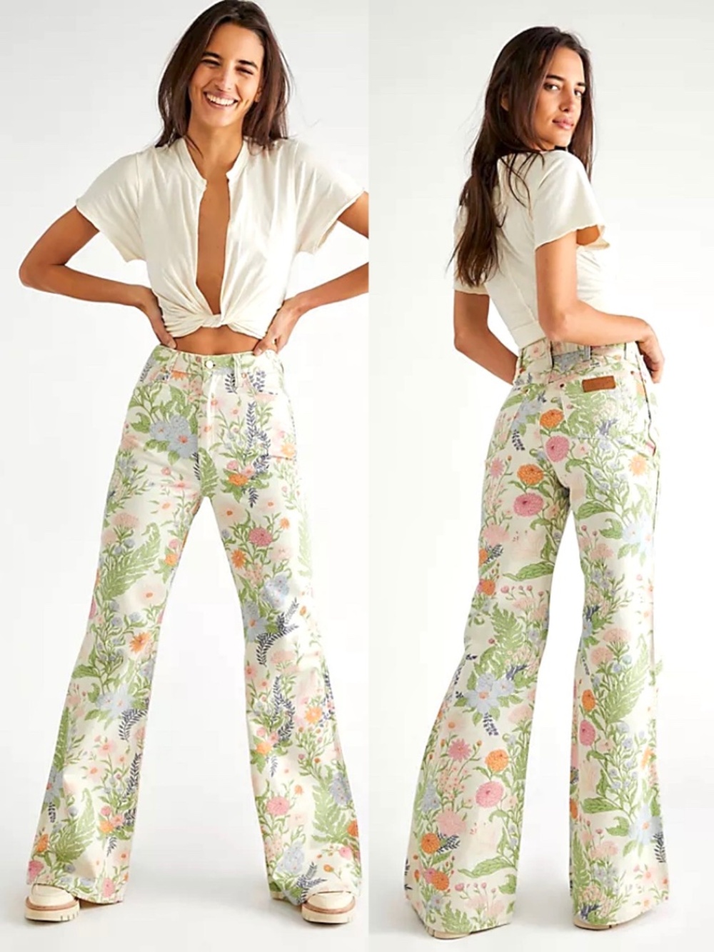 *RARE* FREE PEOPLE x WRANGLER Wanderer High Rise Flare Jeans in Floral - 26*